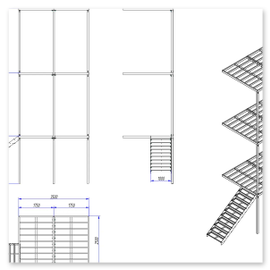 Konstruktionsplan für einen Vorstellbalkon mit Treppe in Chemnitz.