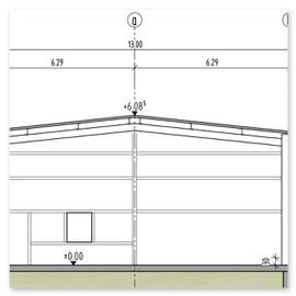 Schnitt - Stahlkonstruktion einer Fahrzeughalle, gebaut in Stuttgart