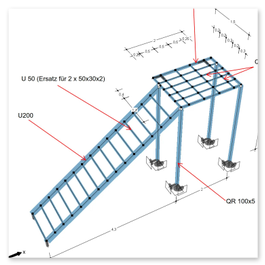 Statik für Stahltreppe mit Podest auf 4 Stützen