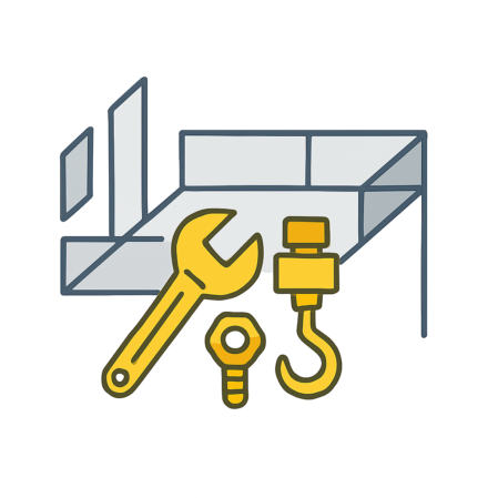 Illustration eines Balkons mit Werkzeugen – Symbol für Montage, Anbau und Aufbau von Balkonkonstruktionen.